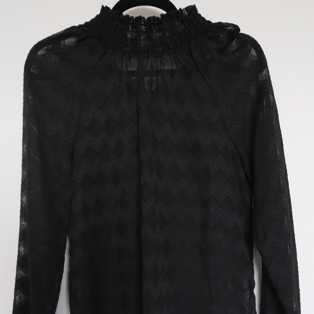 Sheer Mesh Turtle Neck Blouse